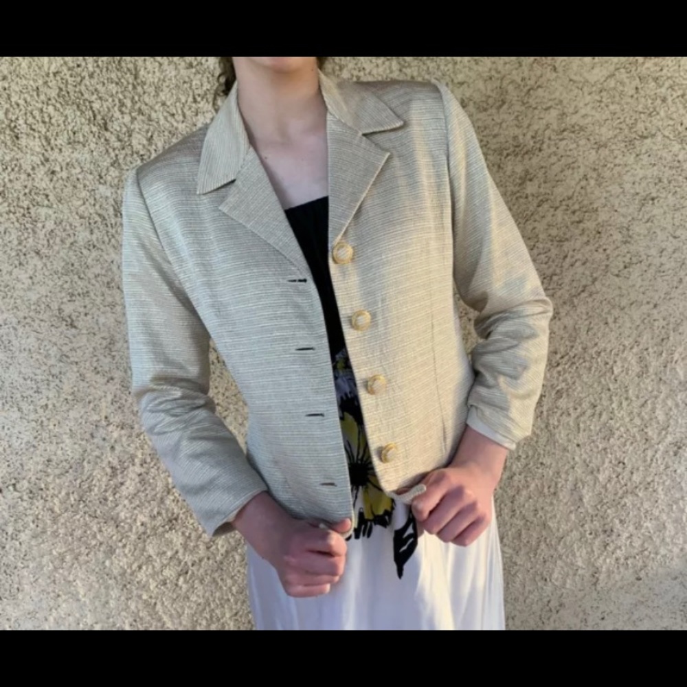Vintage Australian Designer Geoff Bade Padded Shoulder Gold Blazer Size 10 - Picture 8 of 11
